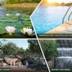 Amenities at Adarsh Tropica, including a swimming pool, gym, jogging track, and landscaped gardens.