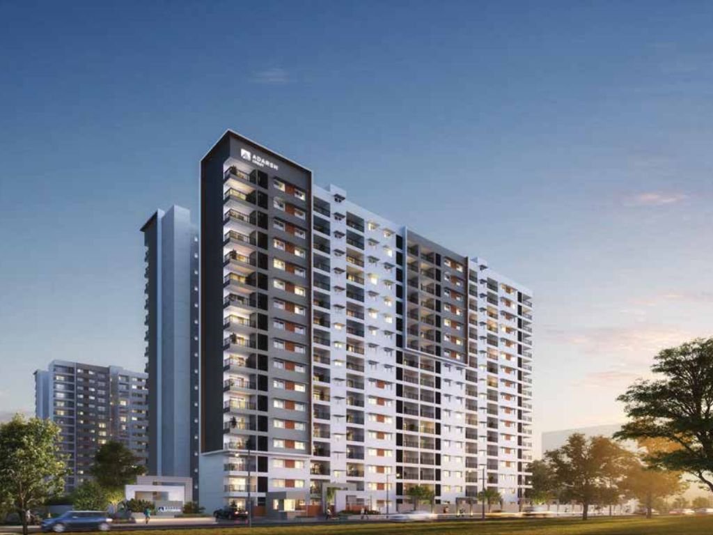Logo and a collection of residential projects developed by Adarsh Developers.